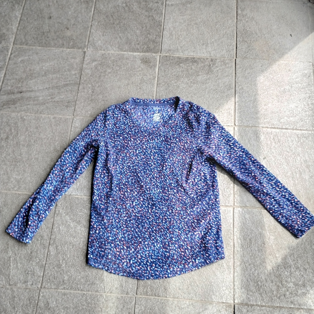 •St. John’s Bay Active Polka Dot confetti Blue V-Neck Fleece Pullover Sweatshirt - Picture 2 of 5